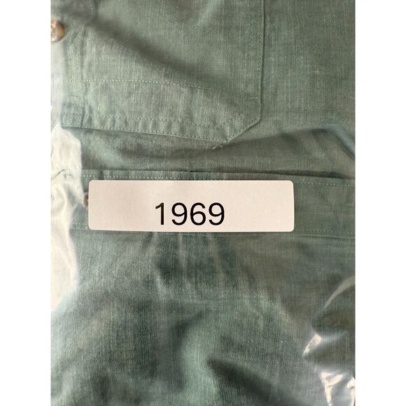 LL Bean Womens Size L Cotton Button Shirt Green Short Sleeve Casual Collared - Picture 10 of 10